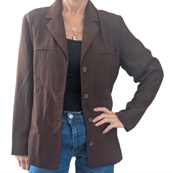 Vintage 1970s Handmade Brown Minimalist Lined Basic Hippie Neutral Blazer - Picture 1 of 10